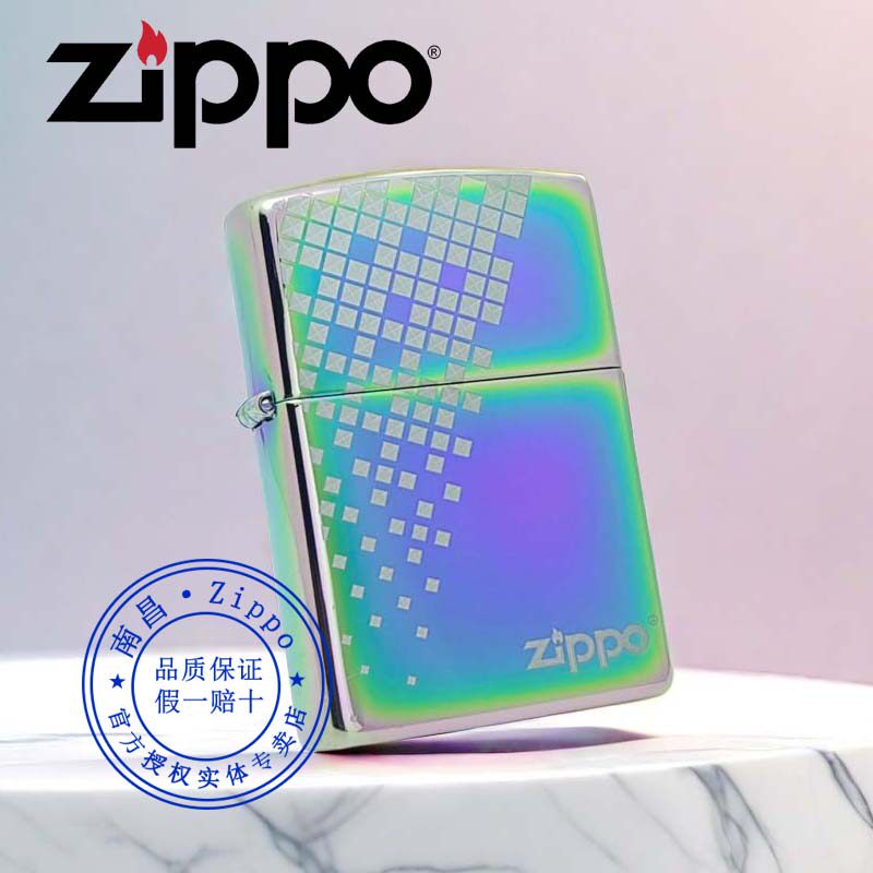 zippo打火机经典标志金幻彩格子