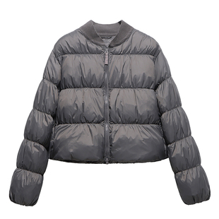 时尚 江南同款 棒球领面包服新款 羽绒服女灯笼袖 褶皱外套 秋冬短款