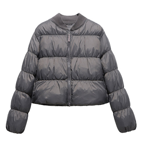 江南同款秋冬短款羽绒服女灯笼袖棒球领面包服新款时尚褶皱外套