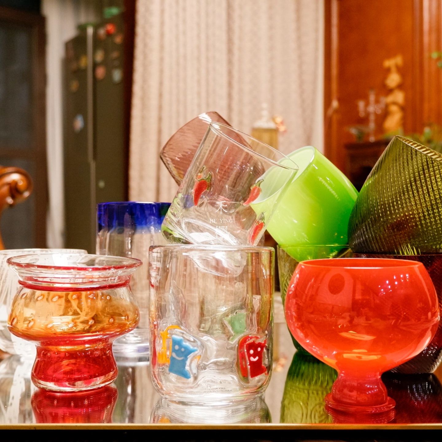 123中古外贸法式小众早餐果汁彩色玻璃水杯酒杯子控创意新款餐具