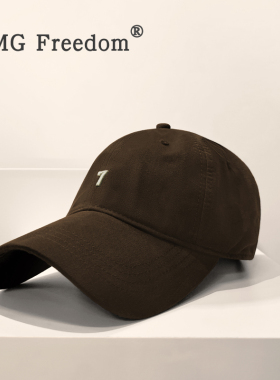 棒球帽韩版ins潮牌男女数字7软顶鸭舌帽夏季棕色遮阳显脸小帽子