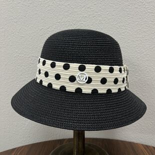 法式大檐草帽波点M标草帽女春夏出游遮阳帽海边沙滩防晒渔夫帽