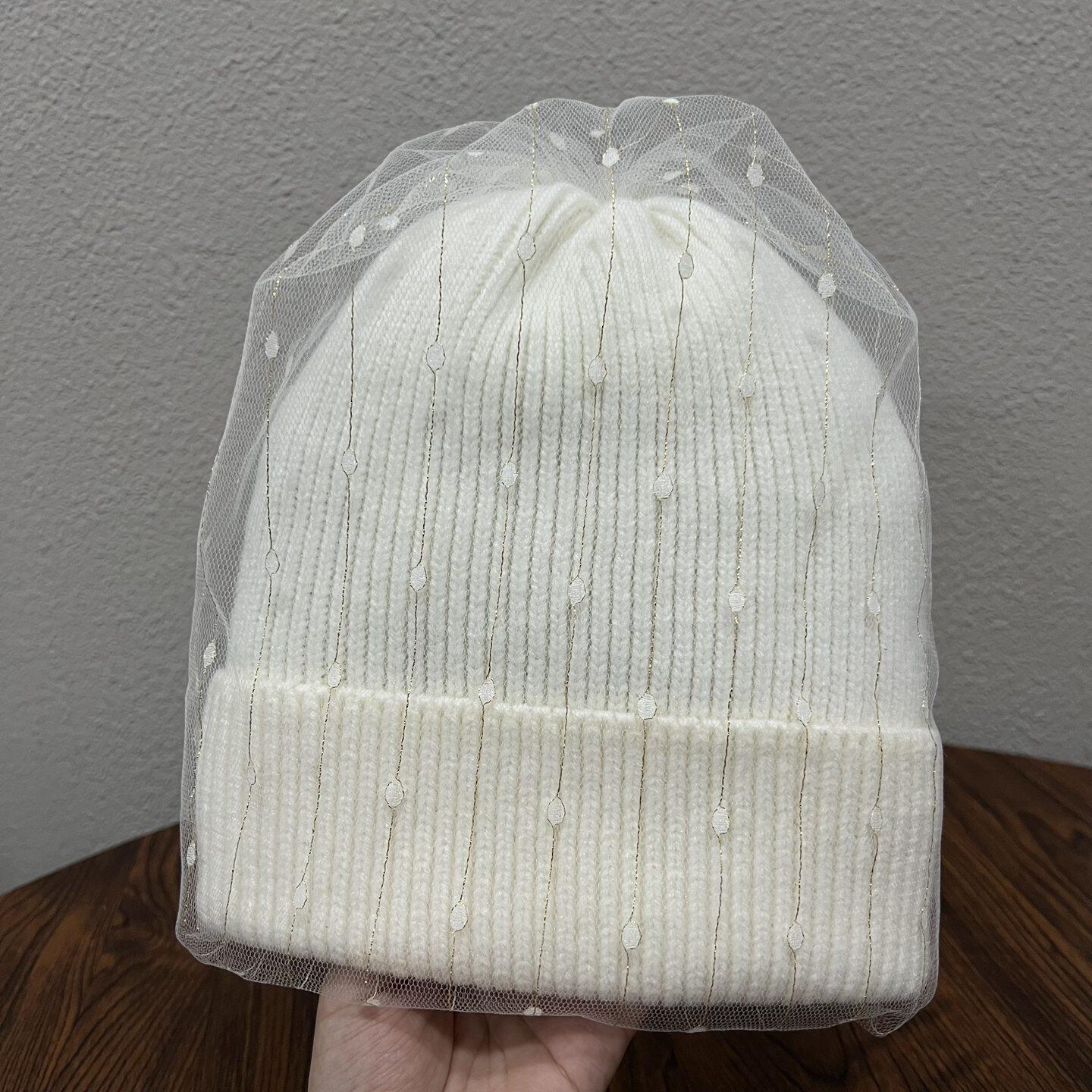 设计师款网纱珍珠甜美可爱少女时尚毛线针织复古韩系保暖复古帽子