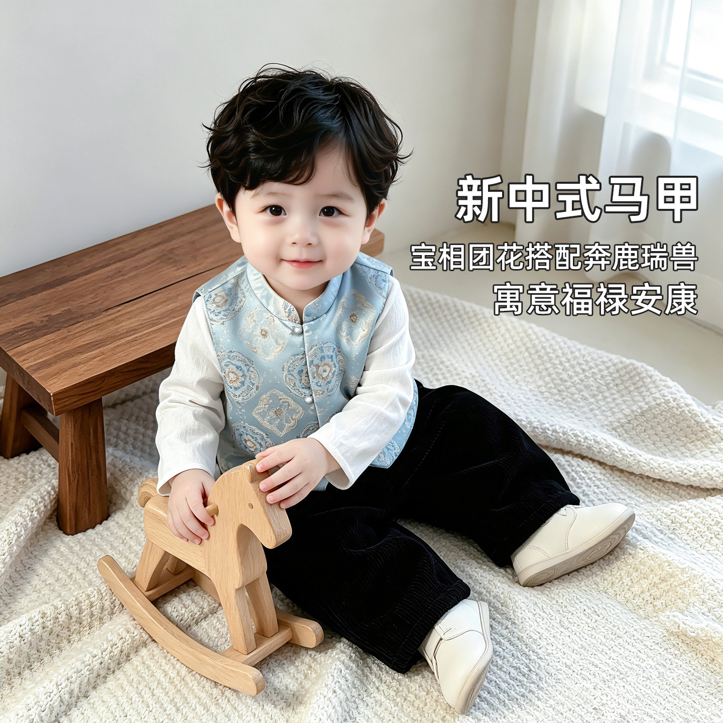 儿童马甲秋冬2026新款汉服唐装套装中国风汉服年衣服新中式男童服