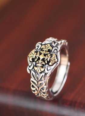 藤蔓戒指S925银十字架霸气男款