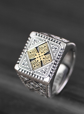 S925银复古做旧泰银工艺男款戒指