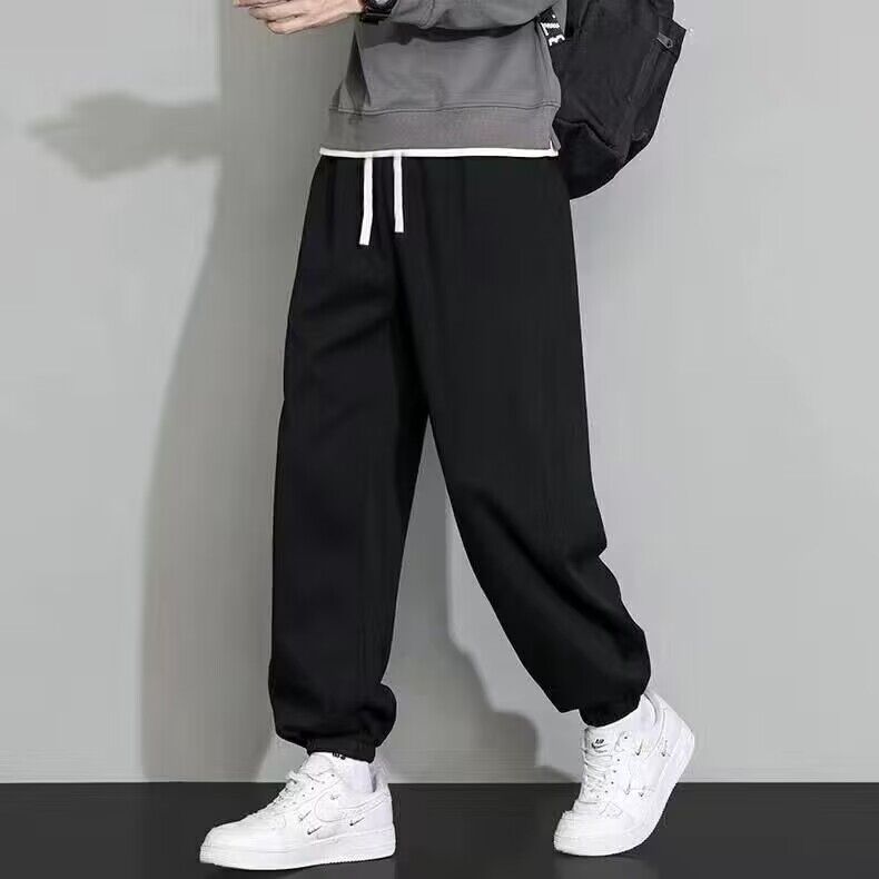 简约纯色运动裤子男士春夏季大码休闲裤男卫裤宽松束脚九分