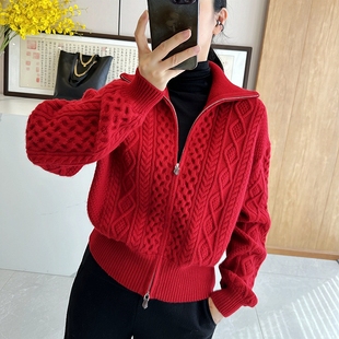 时尚 重磅加厚山羊绒 巴黎 高货 双拉链绞花夹克外套 老店 C4750