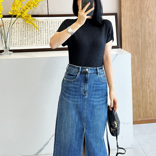 C3207灰蓝前衩牛仔半裙 原380元 25年回馈清仓不退不换