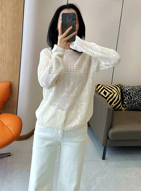 C4544时尚巴黎的老店 惊艳造型！轻柔立体宽松 蓝白针织长袖罩衫