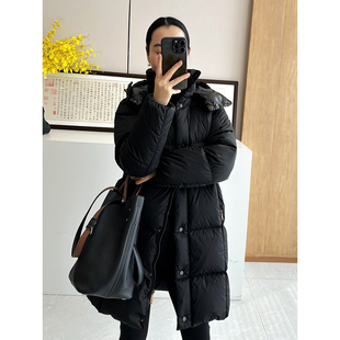 C4690时尚巴黎的老店 中长鹅绒羽绒外套女 连帽可拆 白鹅绒面包服