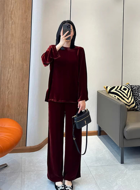 C4039分开拍丝绒开衩上衣+长裤 原450元 25年回馈清仓不退不换