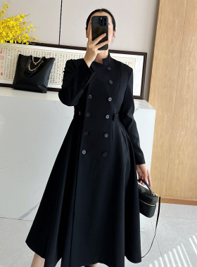 C4742时尚巴黎的老店 贵货！全真丝内衬 立领修身 丝羊毛大衣裙长