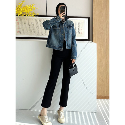 C4868时尚巴黎的老店 实力派！巨舒适又显瘦 黑色直筒牛仔裤 九分