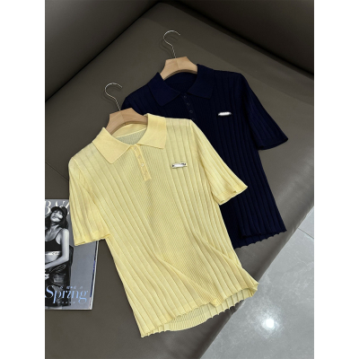 C4996时尚巴黎的老店 有品又好搭 天丝羊毛 polo领短袖坑条针织衫