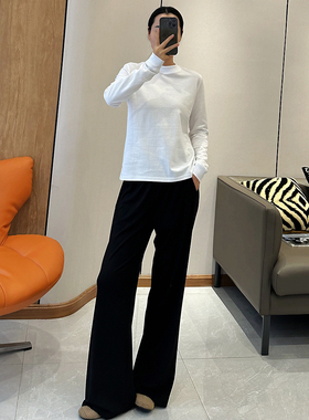 C4549时尚巴黎的老店 极其百搭 舒适绵软高弹力 黑色休闲直筒长裤