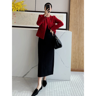 老店 巴黎 裙型巨赞 显瘦又百搭 直筒羊毛半裙 C4651 后开衩 时尚