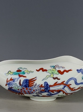 古董古玩老瓷器明成化年制斗彩双凤图纹茶铲全品收藏老物件