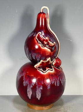 老货古玩旧货古董杂项瓷器收藏钧瓷窑变釉红釉葫芦摆件