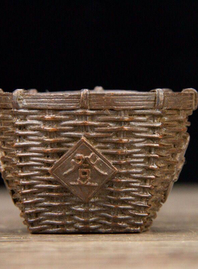 五谷丰登箩筐小摆件茶道铜宠铜艺仿古微雕铜器皿古玩铜器铜雕