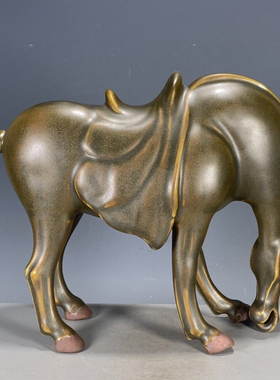 古董瓷器捡漏老货臻品收藏 老窑瓷茶叶末釉马单色釉摆件