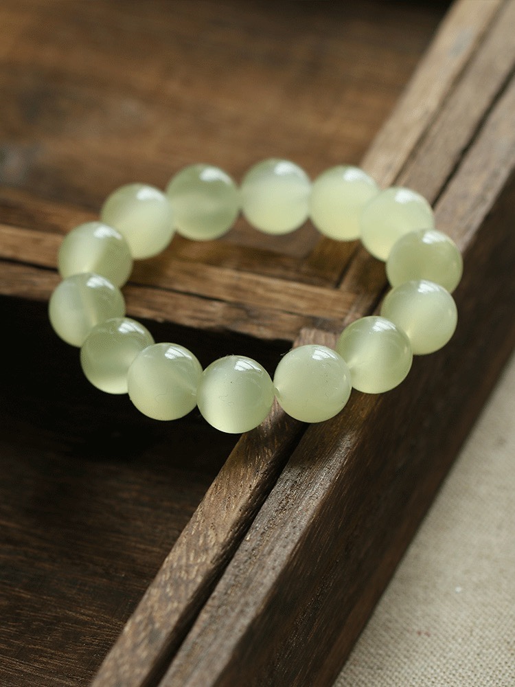 16mm和田玉手串黄口手链籽料男女款晴水散珠佛珠猫眼天然青白玉