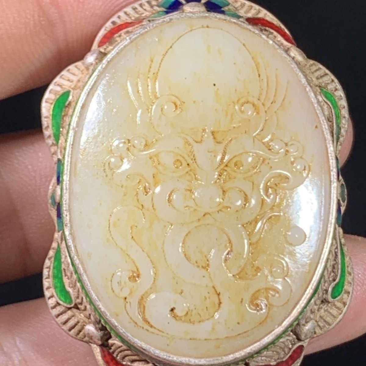 古玩旧藏精美天然和田玉白铜镶嵌和田玉皮带扣腰挂龙行天下挂件