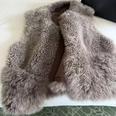 奢华意大利皮草 曼石双色渐变拼接山羊绒小马甲