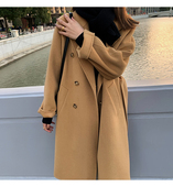 小个子双面羊绒大衣女2024秋冬季 灰色赫本风毛呢外套