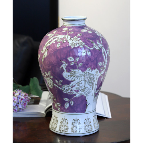 芙菡 独家【凤凰涅槃】青花瓷梅瓶紫气东来新中式陶瓷经典摆件