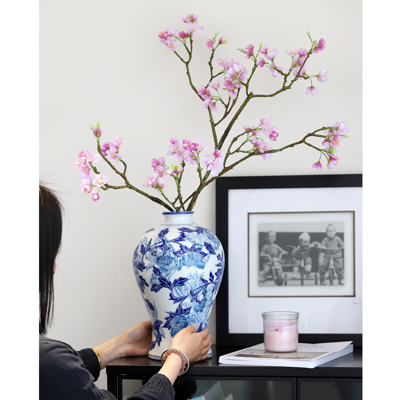 “京城牡丹”梅瓶中式青花瓷大肚陶瓷花瓶客厅茶几水培鲜花送礼