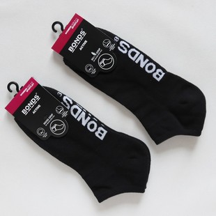 4双BONDS毛巾底短筒男女纯棉训练防臭跑步休闲袜纯黑色原装 字母潮
