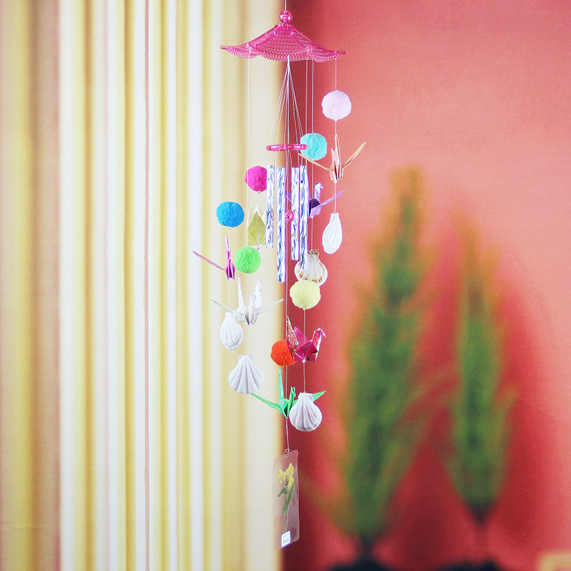 紫色手工diy风铃材料包 阳台白贝壳蓝色海洋千纸鹤装饰彩毛球干花