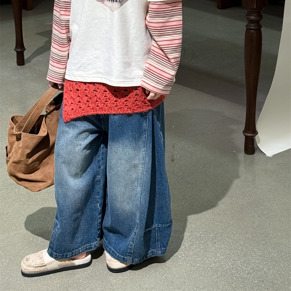 童装女童裤子2025秋季新款牛仔阔腿裤韩版百搭中大童休闲裤子潮童