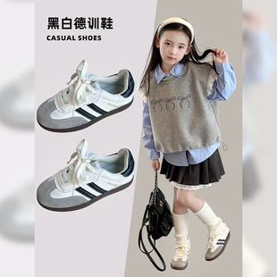 2025年春季 简约百搭大童休闲鞋 新款 韩版 子 女童板鞋 儿童黑白德训鞋