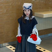 韩系中大童波点设计儿童百搭背心上衣潮 新款 童装 女童马甲2025秋季