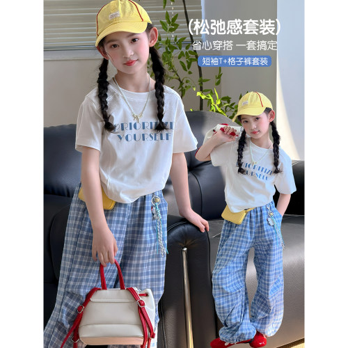 女童套装2026夏季新款儿童薄款字母短袖T恤直筒休闲裤韩版两件套