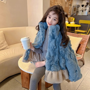 女童外套2025新款冬季儿童真皮草宝宝獭兔毛冬装毛毛衣洋气童装
