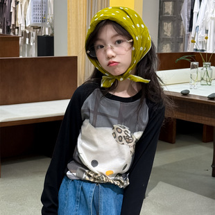 女童T恤2025秋季新款卡通KT猫长袖儿童百搭中大童女宝甜美上衣潮
