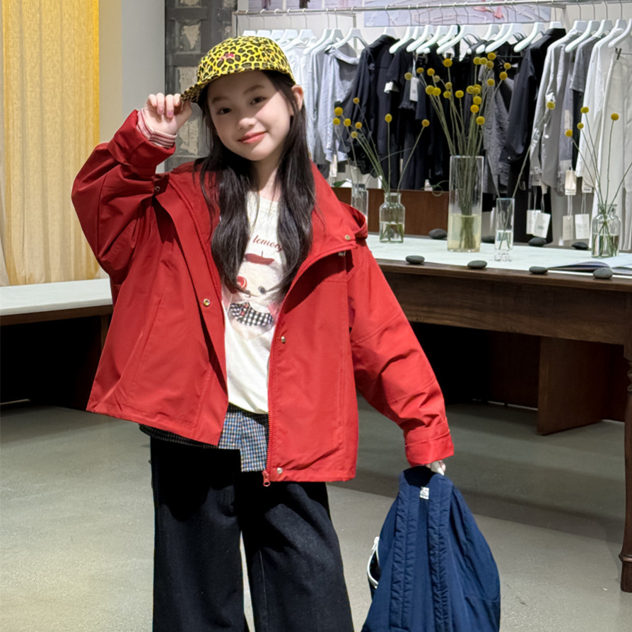 童装女童冲锋衣2025秋季新款韩版连帽外套中大童儿童户外运动外套