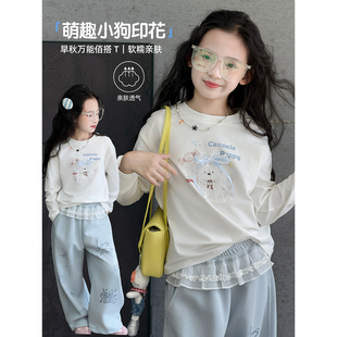 女童长袖T恤2026秋季新款儿童卡通休闲上衣小女孩韩版宽松打底衫