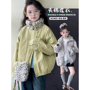 女童皮衣外套2026冬季新款儿童韩版立领夹棉女孩洋气加厚保暖棉服