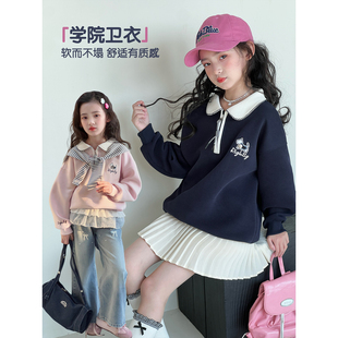 女童卫衣2026春季新款儿童洋气翻领上衣春装中大童韩版休闲套头衫