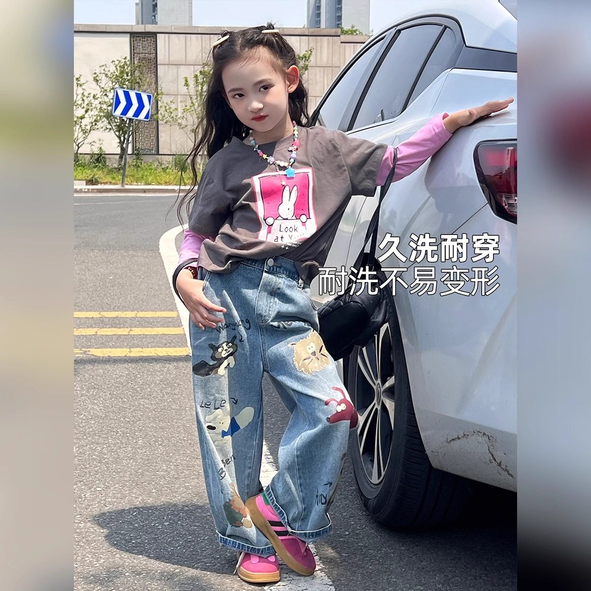 女童长袖T恤2025新款春装儿童假两件女大童洋气上衣纯棉打底衫潮