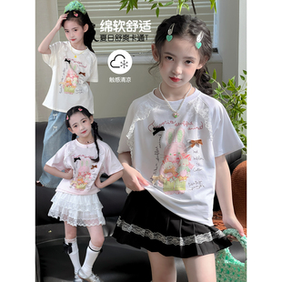 女童短袖T恤2026夏季新款儿童卡通印花上衣女孩洋气韩版宽松夏装