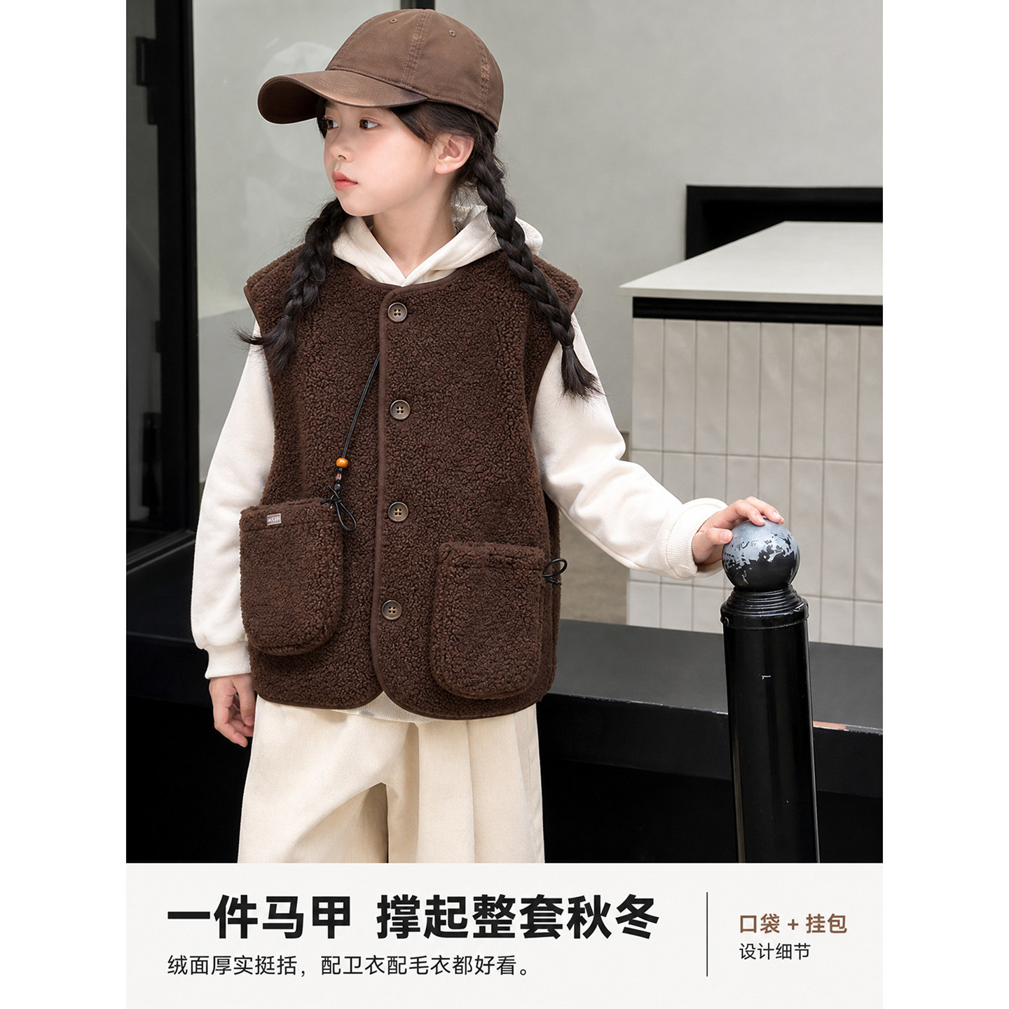 女童羊羔毛马甲2026冬季新款儿童韩版加厚保暖外套背心外穿坎肩
