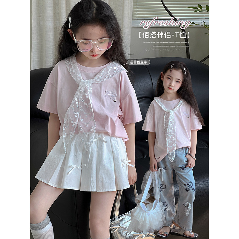 女童T恤2025夏季新款儿童洋气短袖上衣中大童女孩韩版休闲打底衫,童装/婴儿装/亲子装,T恤,淘宝优惠券,粉丝福利购,淘宝优惠卷