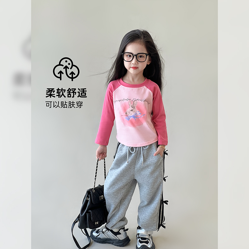 女童春秋款插肩袖T恤长袖洋气