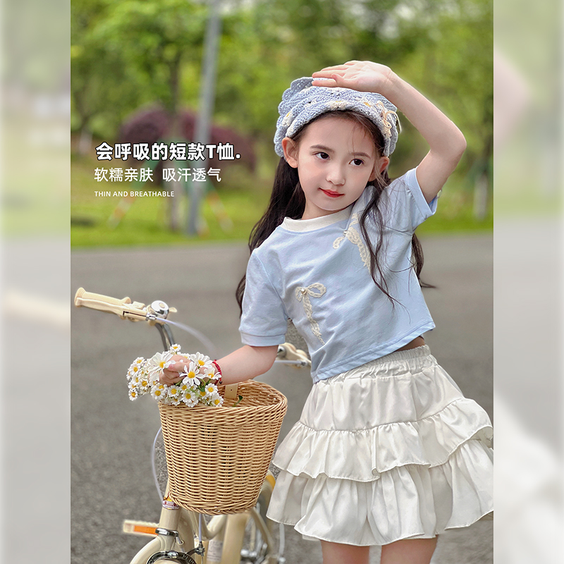 朵妈定制女童套装2025夏季新款儿童薄款短袖T恤裙子韩版两件套潮