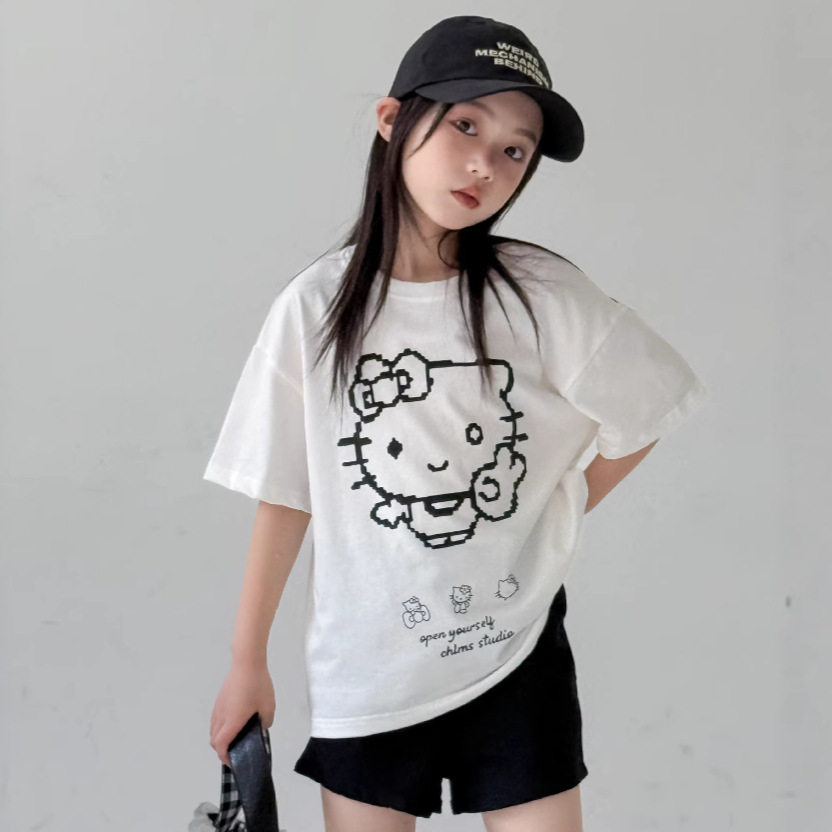 女童T恤2025夏季新款韩版卡通中大童短袖上衣可爱甜美风打底衫潮